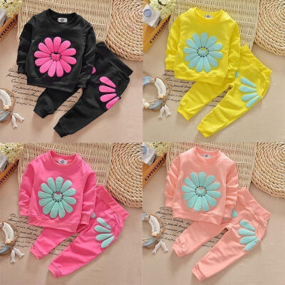 

Kids Infant Baby Girls Sun Flower T-shirt Jumper TopsPants Outfit Clothing Sets