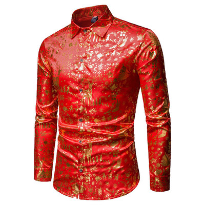 

Gold Color Fashion Christmas Long Sleeve Men Shirt