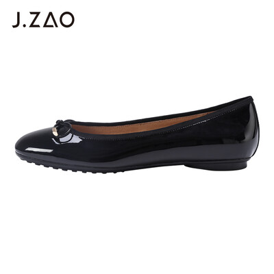 

Beijing Tokyo single shoes female bow ballet boat shoes female shallow mouth flat with round head cow leather black 38