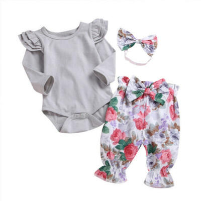 

3pcs Newborn Kid Baby Girl Floral Clothes Jumpsuit Romper Bodysuit Pants Outfits