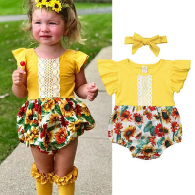 

Hot Newborn Baby Girl Clothes Flower Jumpsuit Romper Bodysuit Headband Outfits