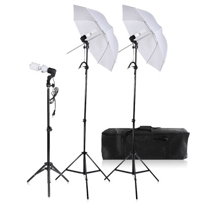 

PhotographyVideo Portrait Umbrella Continuous Triple Lighting Kit with Three Bulbs Three E27 Swivel Socket Three Stand Two Umbrel