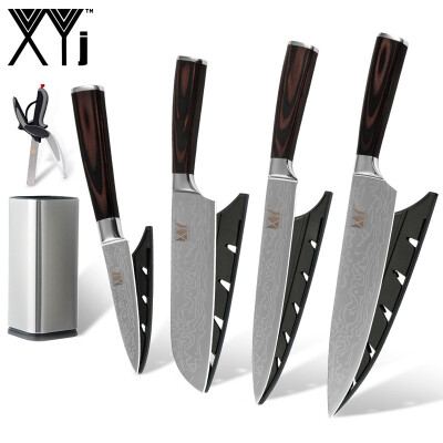 

XYJ Beauty Pattern Blade Stainless Steel Kitchen Knife Best Gift Multifunction 8 inch Knife Holder Scissor