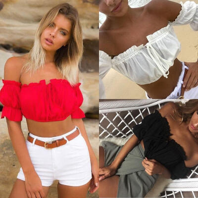 

Summer Fashion Women Off Shoulder Casual Slim Short Sleeve Loose T-Shirt Top Blouse SMLXL