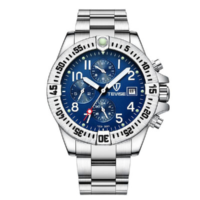 

TEVISE Men Automatic Mechanical Calendar Watch Multi-Functional Business Metal Case Stainless Steel Band Waterproof Watch