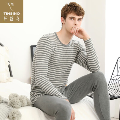 

Filament bird TINSINO thermal underwear personal men&women round neck stripes slim thick couple models autumn clothing long pants set horizontal strips sleepy dark gray XXXL