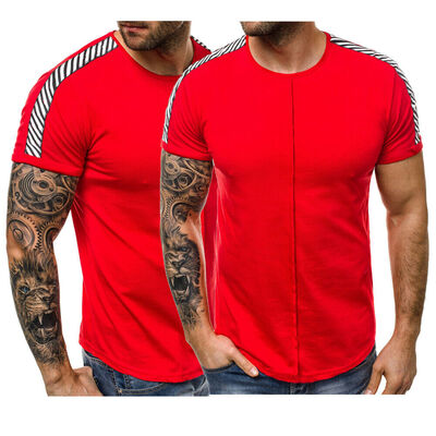 

hot Mens O-Neck Slim Fit T-shirts Contrast Casual shirt Short Sleeve Outfit Top