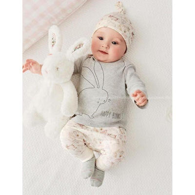 

Cute Bunny Newborn Baby Boy Girl Bodysuit Hat Romper T-shirt Pants Outfits Sets