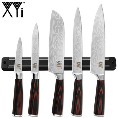 

XYj Kitchen Knife Set Magnetic Holder Stainless Steel 7cr17 Blade Damascus Veins Knives Cooking Tools