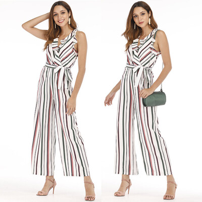 

Starmoon Womens Summer Lady Striped Sleeveless Long Trouser Playsuits Jumpsuit Rompers