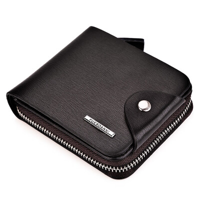 

Men Toothpick Line Solid Color Letter Hasp Zipper Short Wallet