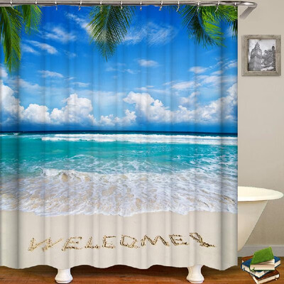 

Shower Curtain Seaside Scenery Printed Blackout Curtains Waterproof Mildew-proof Bathroom Curtain 71"x71"