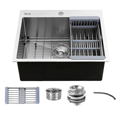 

Ktaxon 25" x 22" x 9" Drop In Top Mount Kitchen Sink Stainless Steel Deluxe Single Bowl Handmade Kitchen Sink