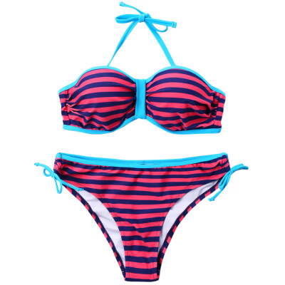 

Push Up Stripe Bikini with Halter Neckline