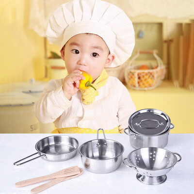 

7Pcs Stainless Steel Pots Pans Cookware Miniature Toy Pretend Play Gift For Kid