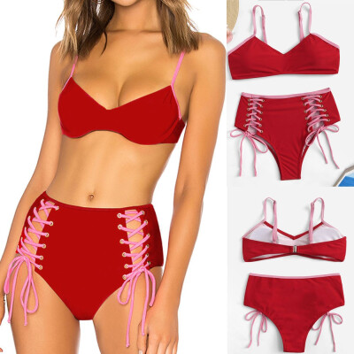 

Saidsome Fashion Swimsuit Swimwear High Waist Beachwear Bandage Two Piece Suits Bikini