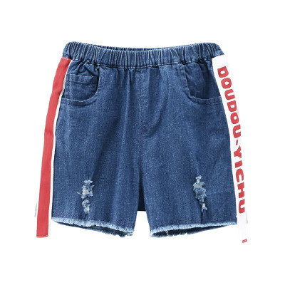 

DOU DOU YI CHU childrens clothing girls stitching hole tide jeans trend denim shorts summer 9192