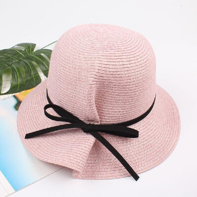 

Women Summer Sun Straw Hat Bow Adjustable Dome Summer Panama Beach Holiday Cap