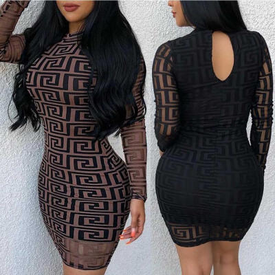 

Fashion Women Long Sleeve Lace Bodycon Casual Party Evening Cocktail Mini Dress