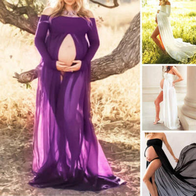 

Pregnant Women Chiffon Bandeau Long Dress Maternity Photography Props Maxi Dress