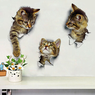 

3PCS Cat Wall Stickers Decoration 3D Bathroom Toilet Stickers DIY
