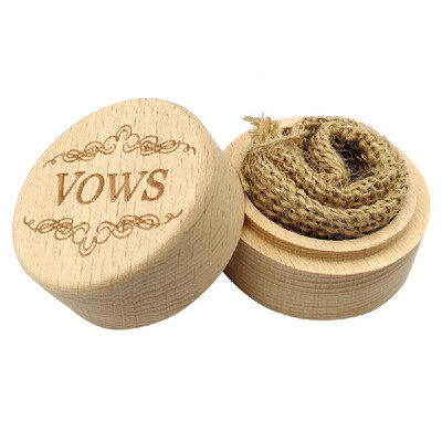 

Wooden Round Beech Wedding Ring Box With Letter Happily Ever After On The Surface