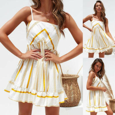 

Womens Summer Boho Short Mini Dress Evening Cocktail Party Beach Dress Sundress