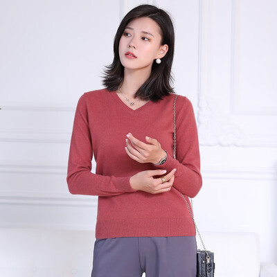 

QIANMUCHUN female V-neck cashmere bottoming shirt soft&comfortable woolen sweater 5778