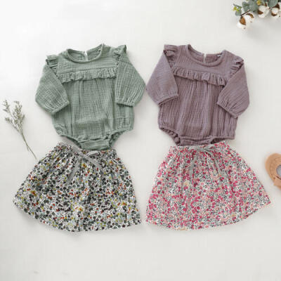 

US Newborn Baby Girl Long Sleeve Bodysuit Romper Skirt Dress Sunsuit Clothes Set