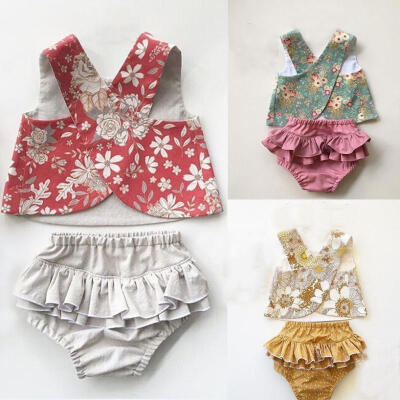 

Fashion Lovely Flower Infant Baby Girls Outfits Clothes Vest Tops T-shirtTutu Shorts Pants Set Sunsuit