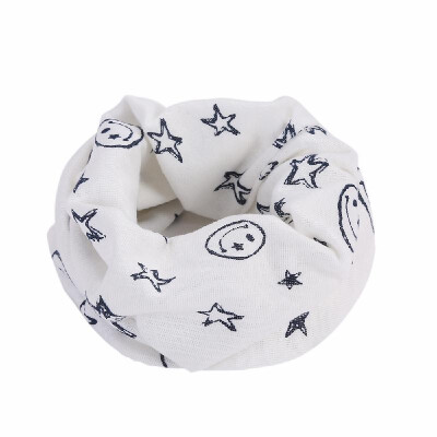 

Children Warm Cotton Scarf O Ring Shawl Neckerchief Boy Girl Circle Loop Cartoon Smile Face Star Pattern Neck Warmer