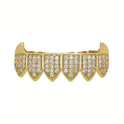 

Hip Hop Teeth Grillz Golden Silvery Plated Iced out Grillz Custom Simulated Diamond Teeth Cap Top & Bottom Grillz Caps