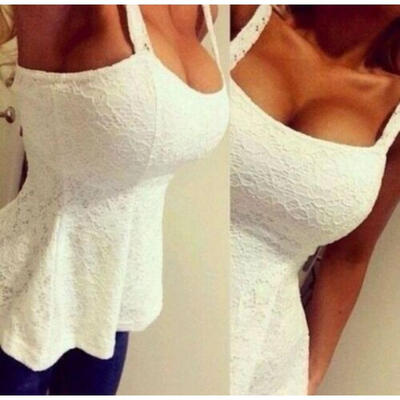 

Women Lace Sexy Sleeveless Low-cut Crochet Blouse Vest Tank Shirt Summer Tops
