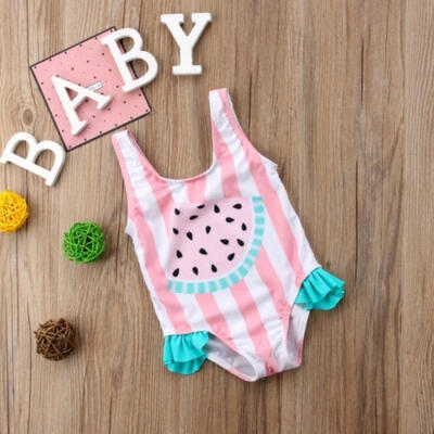 

Summer Girl Cute Watermelon Pattern Swimsuit Pink Sleeveless Siamese