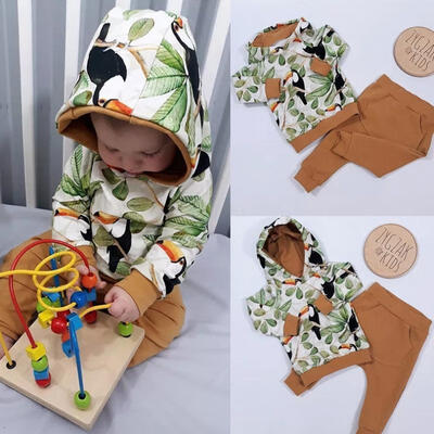 

Casual Newborn Baby Boy Girl Hooded TopsPants Set Kids Clothes Outfit Tracksuit