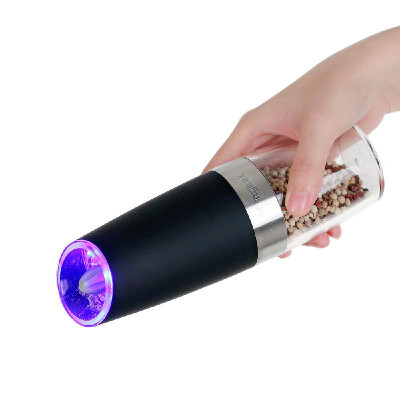 

Homgeek Portable Automatic Electric Gravity Pepper Grinder Blue LED Light Salt Mill Muller BPA Free Kitchen Seasoning Grinding Too