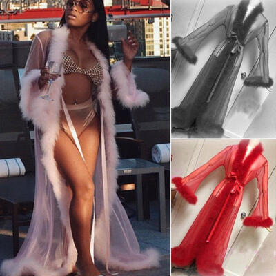 

Women Sexy Lace Sheer Long Robe Nightgown Bathrobe Pajamas Nightdress Sleepwear