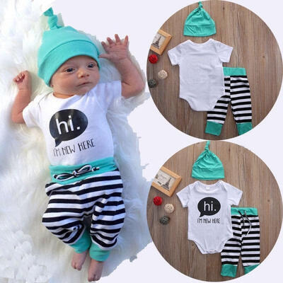 

3pcs Kids Girl Boy Newborn Infant Baby HatTopPants Clothes Outfit Ropa de Bebe