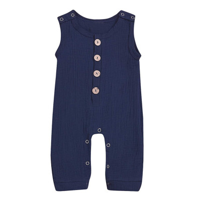 

Newborn Infant Baby Girl Boy Linen Solid Button Romper Jumpsuit Clothes Outfits