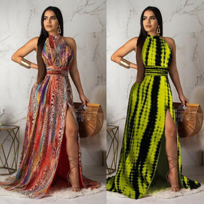 

Fashion Womens Halter Neck Long Maxi Dress Split Cocktail Party Beach Sundress