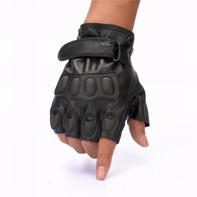 

Mens Black Faux leather Fingerless Gloves for Military Motorcycle Riding