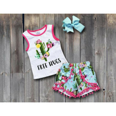 

US Toddler Kids Baby Girl Summer Tops T-shirt Denim Shorts 3Pcs Outfits Clothes