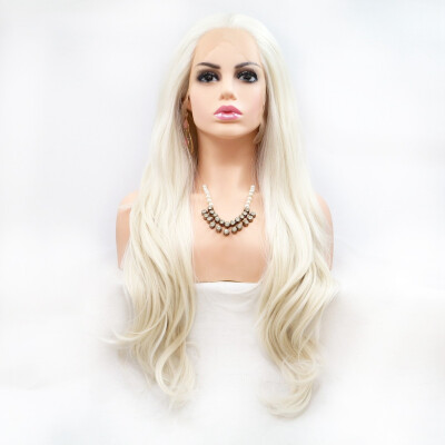 

Amazing Star Lace Frontal Wigs Long Straight Hair White Color Middle Part Half Hand Tied Heat Resistant Synthetic Hair Wigs