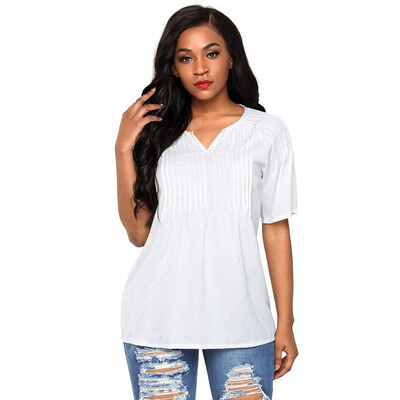 

Solid color V-neck short-sleeved chic bottoming shirt casual straight shirt top