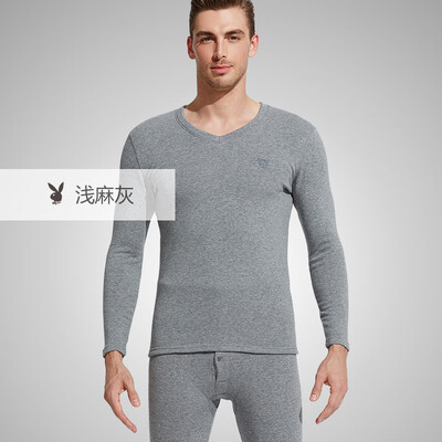 

Playboy PLAYBOY autumn&winter mens thermal underwear set thermal underwear men plus velvet thick V-neck long-sleeved middle-aged warm cotton sweater shallow gray M
