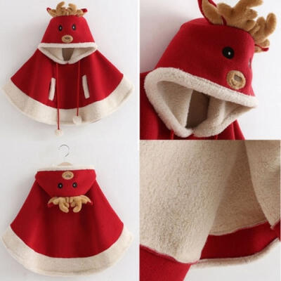 

Autumn Xmas Girl Kids Baby Hooded Warm Outwear Jacket Clothes Cloak Coat Cape