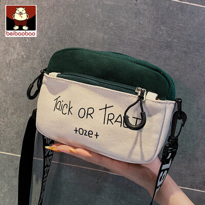 

Canvas bag women 2019 new Korean version of the tide of one-shoulder contrast color mobile phone leisure messenger bag