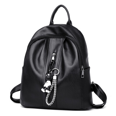 

Double shoulder bag female fashion student leisure Korean version travel backpack simple soft leather lady bag tide