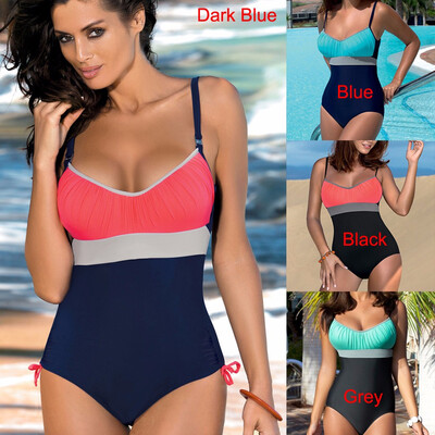 

Women One Piece Bikini Swimwear Bodysuit Color Splice Bandage Beach Wear Monokini Swimsuit Batching Suit