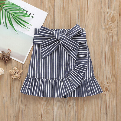 

Toddler Kids Baby Girls Striped Printed Bow Ruffle Short Skirt Clothes